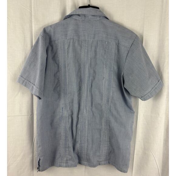 The Genuine Haband Guayabera Striped Shirt Large Hidden Button Front Embroidered - Picture 5 of 5
